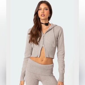 Edikted desiree knitted hooded cardigan in Gray Melange